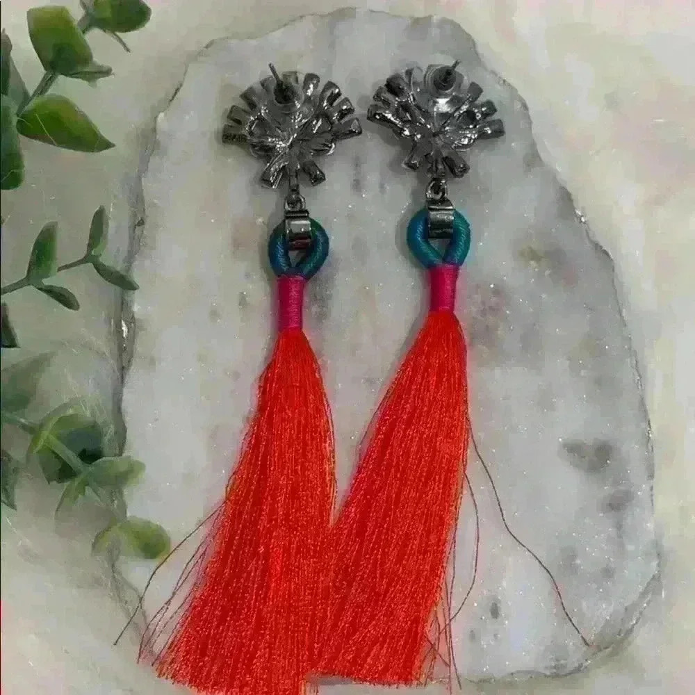 Eva | Long Tassel Crystal Statement Earrings - Picture 7 of 8